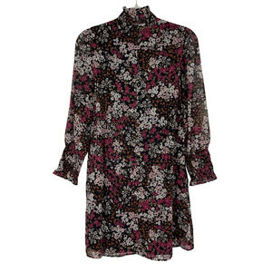 Ann Taylor Floral Smocked Neck Shift Dress Size 4 NWT Black Pink